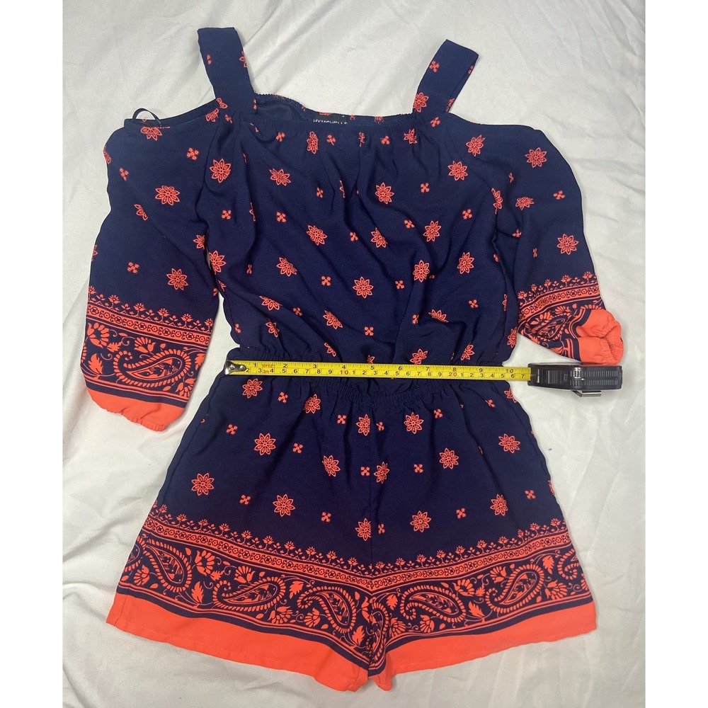 My Michelle Girls Romper‎ Cold Shoulder Floral Print Casual Blue Orange S - Picture 7 of 9